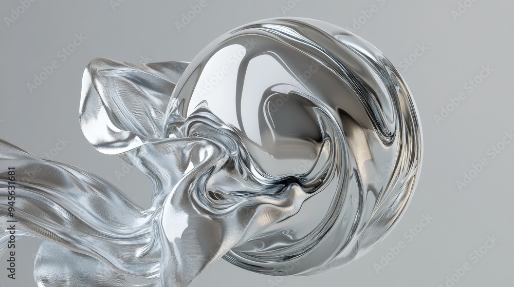 Aufkleber 3d rendering of abstract art featuring a spherical shape undergoing metamorphosis characterized by o