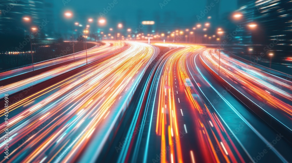 Poster 3d rendering of a highway featuring dynamic motion blur representing themes of business leadership a