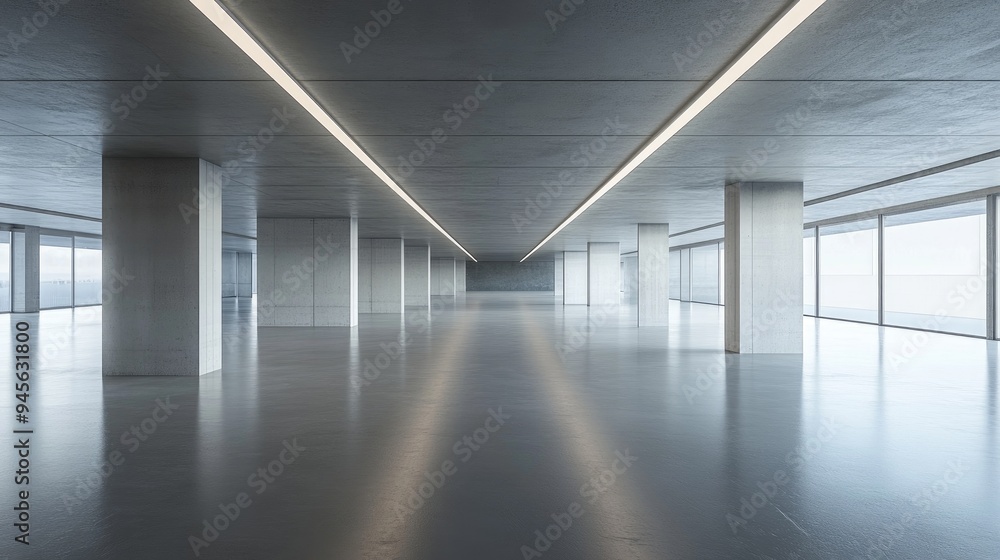 Aufkleber 3d rendering of contemporary architectural design featuring an empty concrete floor ideal for showca