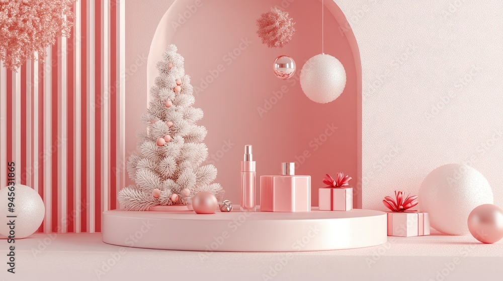 Poster 3d rendering of an abstract minimal mock up scene featuring a geometric podium for showcasing cosmet