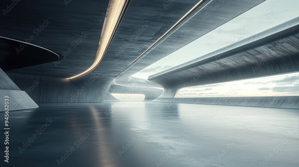 Poster 3d rendering of innovative futuristic architecture featuring an empty concrete floor designed for a 