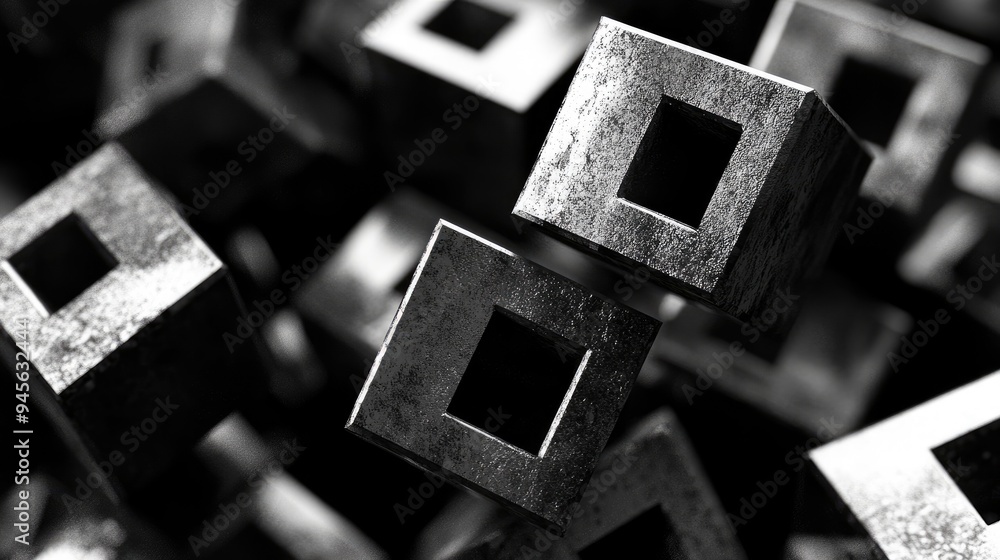Poster abstract 3d rendering in monochrome square format
