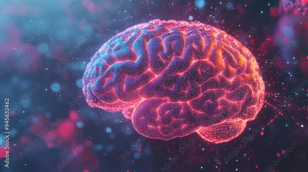 Poster abstract 3d illustration of a human brain representing artificial intelligence generating vibrant id