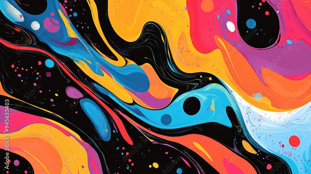 Poster abstract design featuring a variety of vibrant colors and dynamic patterns