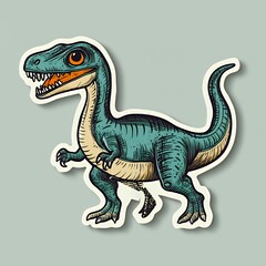 Fototapeta premium A colorful cartoon dinosaur sticker with a playful design and expressive features.