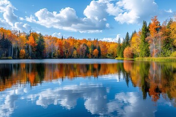 Obraz premium autumn trees reflected in water
