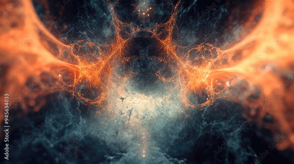 Poster abstract fractal forms exploring the relationship between elementary particles highlighting themes i