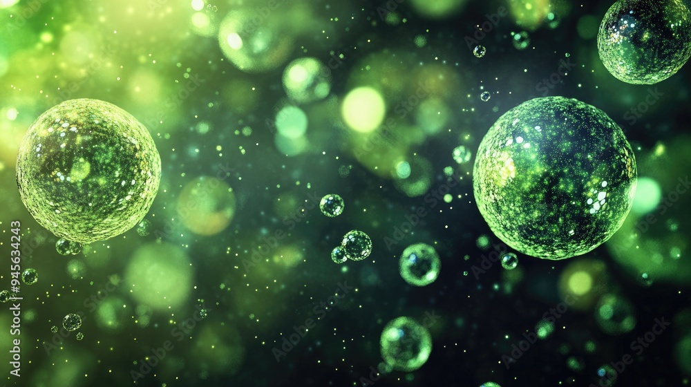 Poster abstract green light biotechnology background with spark on a black canvas features elements reminis