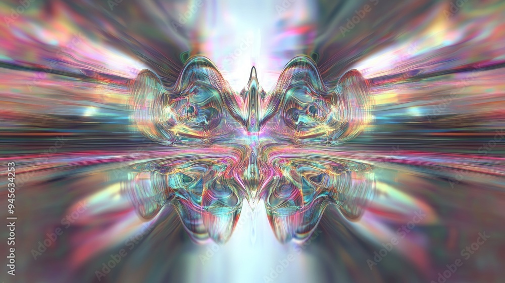 Poster Abstract holographic design featuring holographic echoes and 3D effects adding depth and complexity to a minimalist composition