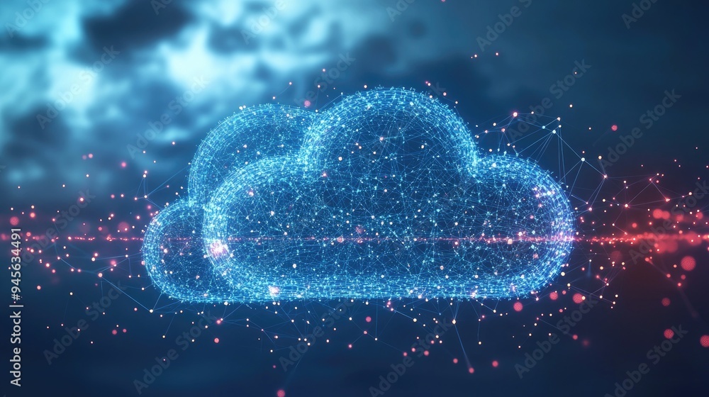 Poster connections of big data in technology cloud storage visual representation through dots and lines mov