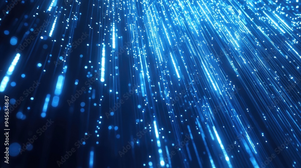 Poster abstract luminous digital lines ascending against a dark blue backdrop represents technology finance