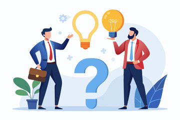 Question and answer, solving problem or business solution, ask for reply or idea to solve difficulty and trouble, FAQ concept, businessman hand holding question mark with other reply with lightbulb

