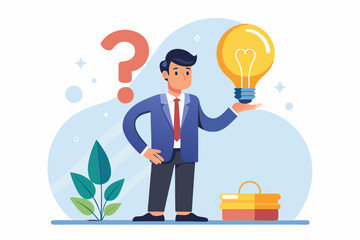 Question and answer, solving problem or business solution, ask for reply or idea to solve difficulty and trouble, FAQ concept, businessman hand holding question mark with other reply with lightbulb
