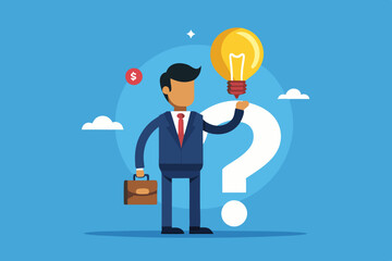 Question and answer, solving problem or business solution, ask for reply or idea to solve difficulty and trouble, FAQ concept, businessman hand holding question mark with other reply with lightbulb
