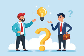 Question and answer, solving problem or business solution, ask for reply or idea to solve difficulty and trouble, FAQ concept, businessman hand holding question mark with other reply with lightbulb
