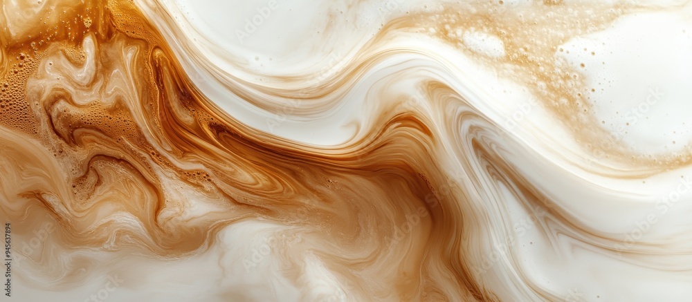 Wall mural abstract fluid art with swirling brown and white patterns creating a marbled texture