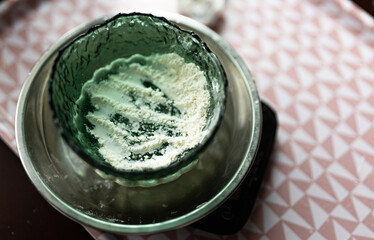 Pink home kitchen items, home making toast, flour, organic healthy recipe, preparing pasta