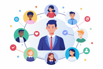 Employee or staff management, HR human resource, company people management, work connection, community or teamwork, recruitment concept, businessman HR put people on team or group connecting line
