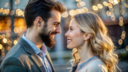 Naklejka premium happy couple in love looking away together