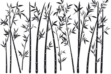 Obraz premium Bamboo forest stems. Jungle bamboo stems silhouettes, bamboo branches with leaves, decorative bamboo flat vector illustration set
