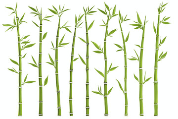 Obraz premium Bamboo forest stems. Jungle bamboo stems silhouettes, bamboo branches with leaves, decorative bamboo flat vector illustration set