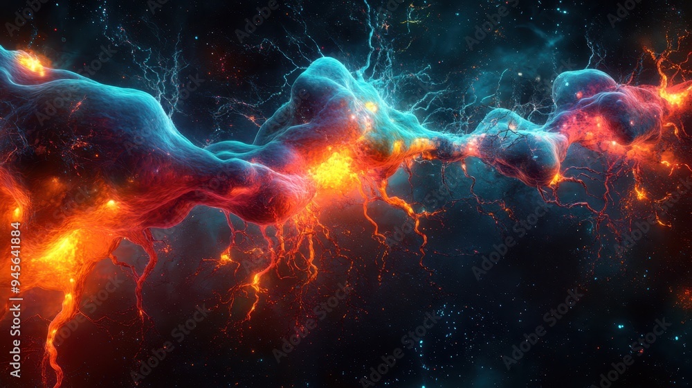 Poster illuminating intelligence: vibrant neural network concept with flowing colors representing artificia