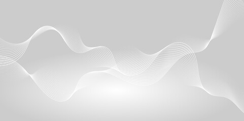 Abstract white wave dynamic curve lines on gray background. Energy technology concept modern backdrop design for business, presentation, banner.
