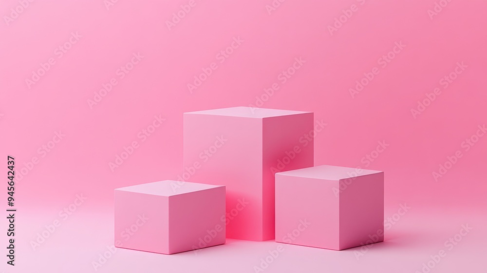 Poster 3d pink cubes on a minimal studio backdrop abstract geometric shape rendering for product display