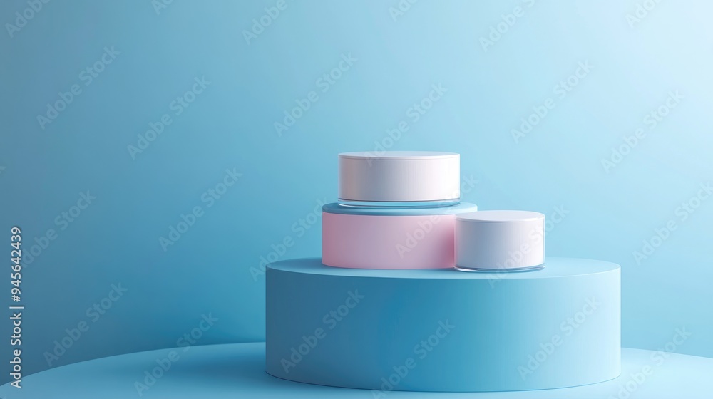 Aufkleber 3D rendering of a minimalist product display suitable for cream cosmetics with a modern blue pastel background