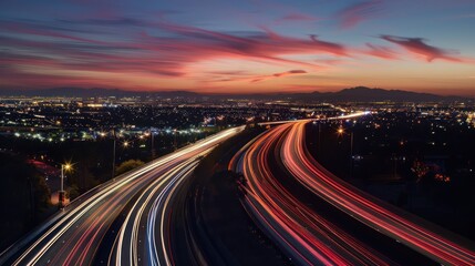 Highway Lights at Sunset