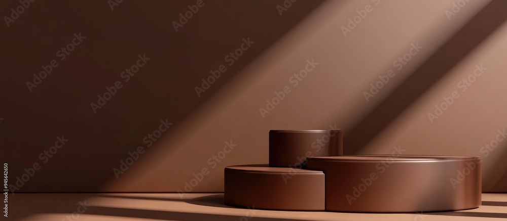 Poster 3d brown cylinder podium with a minimal studio background abstract geometric shape illustration rend