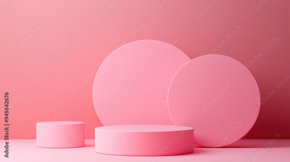 Poster 3D pink cylinder podium in a minimal studio setting Abstract geometric shape illustration for displaying products