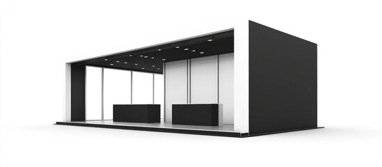 3D render illustration of a black and white trade show booth isolated on a white background Template mockup for design applications