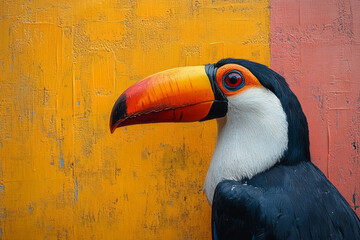 Toucan on a white canvas,