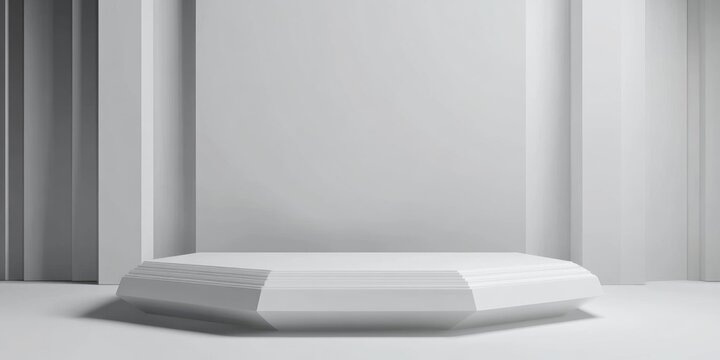 3D rendered white decagonal podium