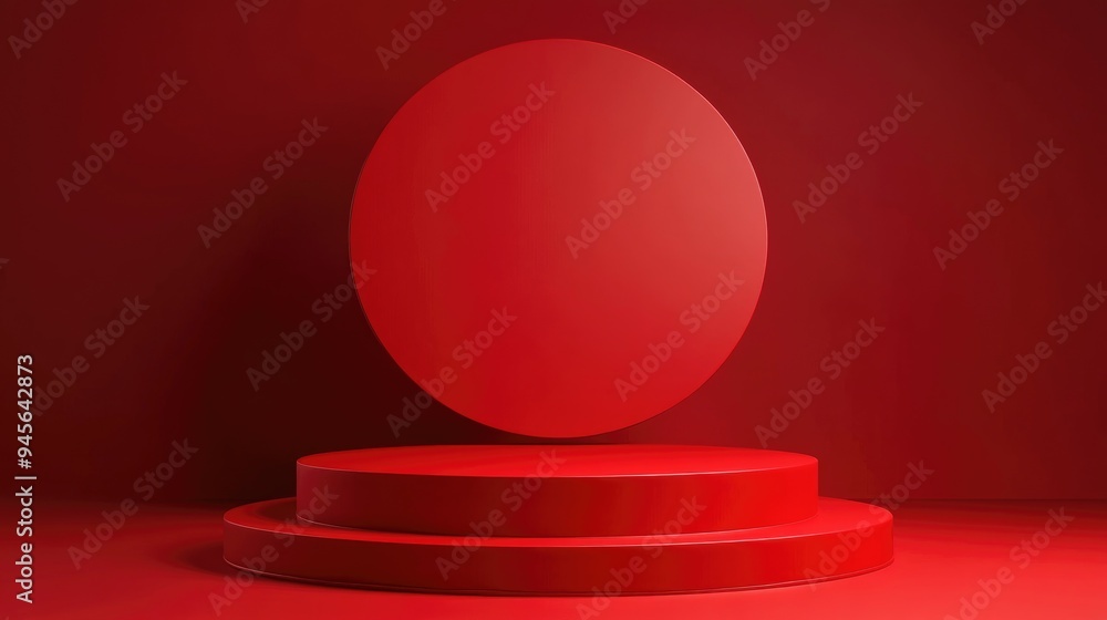 Poster 3D rendering of a striking red studio podium background designed for product display promotion and presentation