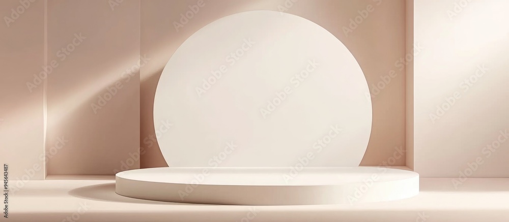 Poster 3d rendering of a pastel minimal scene featuring a white blank podium with an earthy color palette s