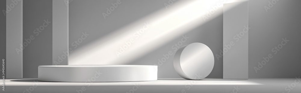 Poster 3d gray and white cylinder podium against a minimal studio background abstract geometric shape repre