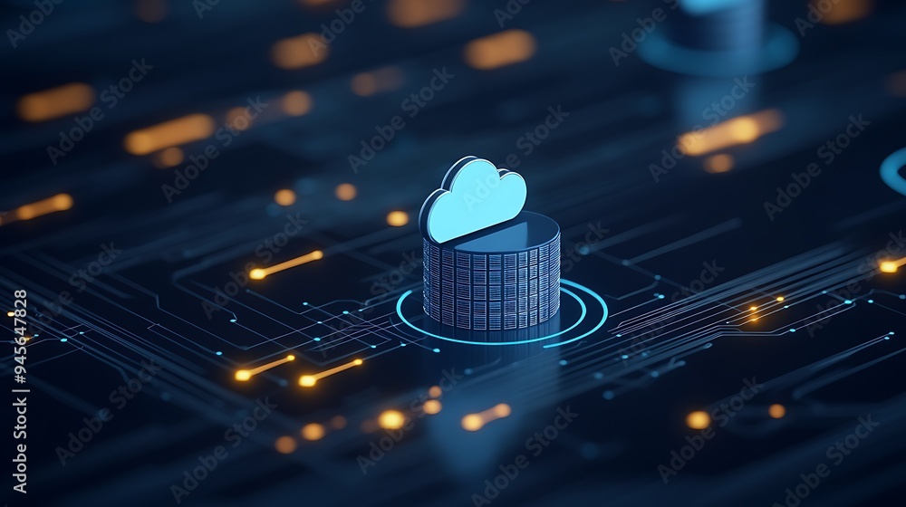 Poster 3d illustration of cloud computing concept showing cloud icon on digital background representing int