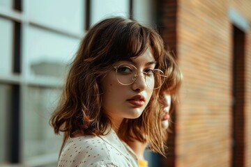 portrait of young woman in city