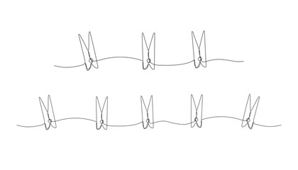 Obraz premium Clothesline with pins and peg one continuous line drawing. Laundry, clothespin doodle illustration