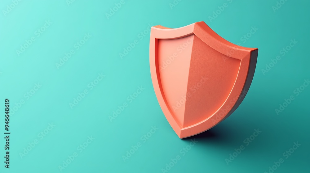 Poster 3d rendering of a red shield emphasizing protection and security on a teal background, representing 