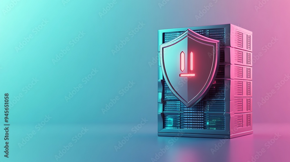 Aufkleber a server with a digital shield symbol, representing cybersecurity and data protection, illuminated i