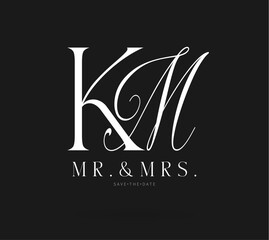 KM Letter Brand Logo, KM Brand logo, KM Monogram Wedding logo, abstract logo design	