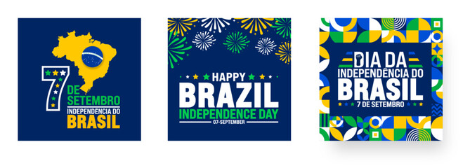 7 September Brazil Independence Day social media post banner or background design template set. dia da independência do brasil background. Holiday concept.