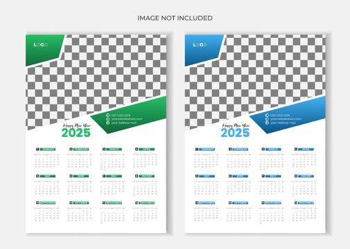 2025 one page calendar design template 