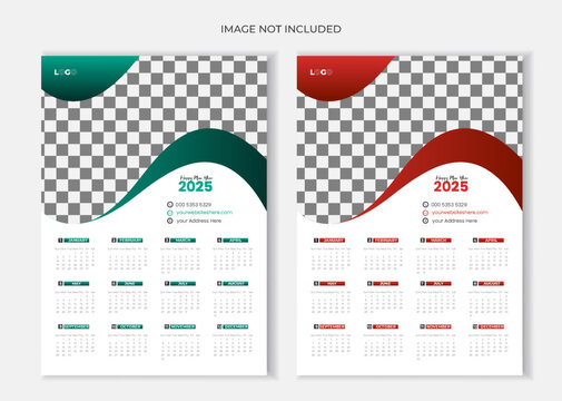 Monthly calendar template for 2025 year. Wall or desk calendar in a minimalist style