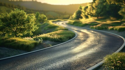 Fototapeta premium Aerial shots of winding road landscapes