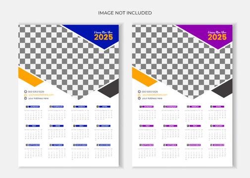 Wall calender design template for 2025