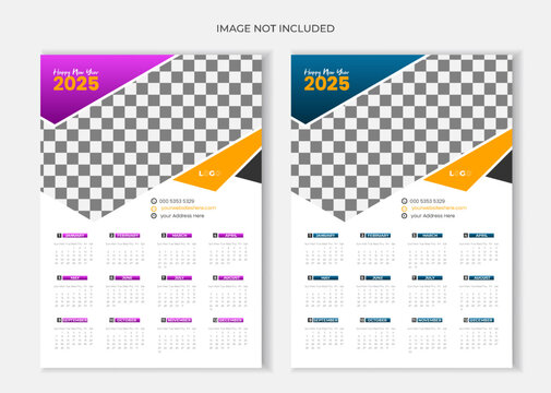 2025 Modern One Page wall calendar template design